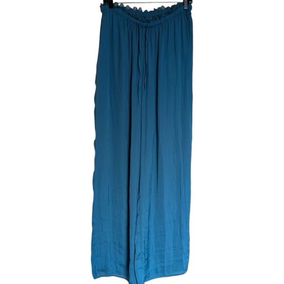 OFU NWT Lacy Satin slouchy flowy Pant teal color size l - Picture 6 of 9